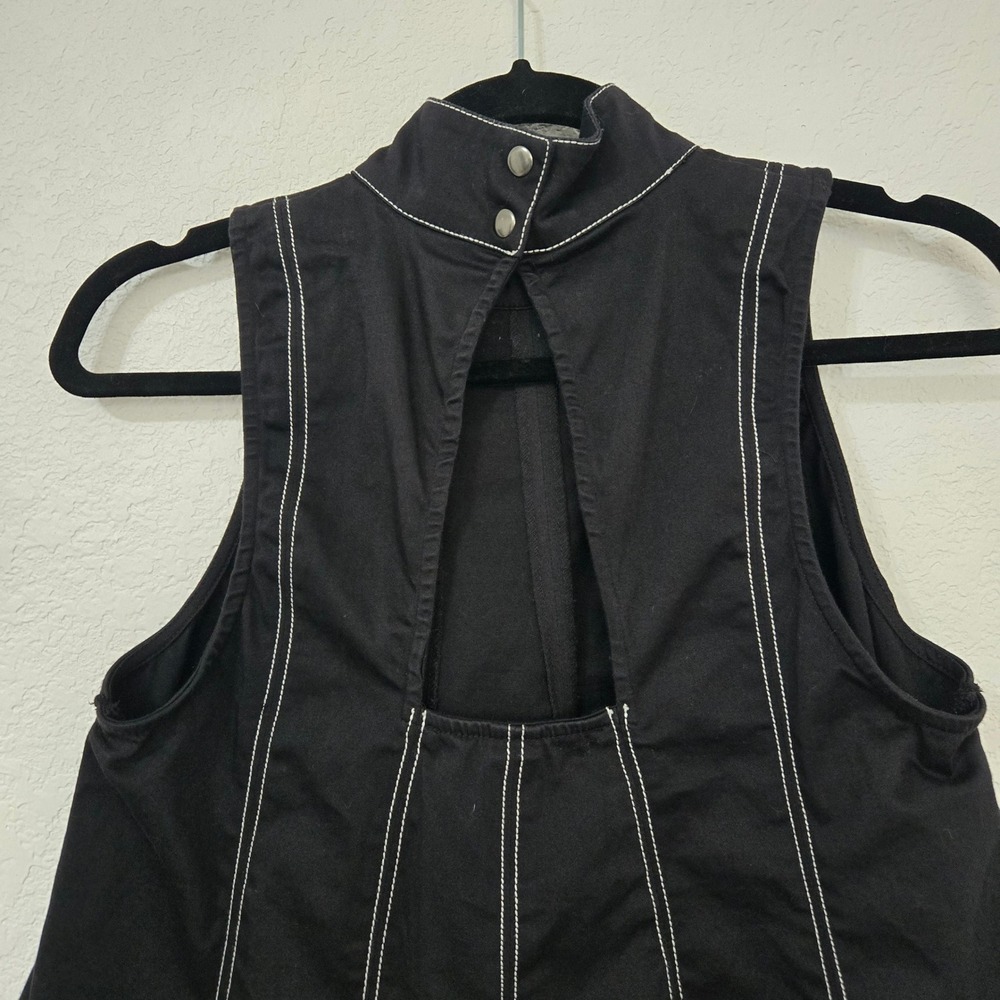 Maeve S Mock-neck Seamed Swing Tank Top Black White Stitching Detail Boxy Casual - Picture 3 of 6